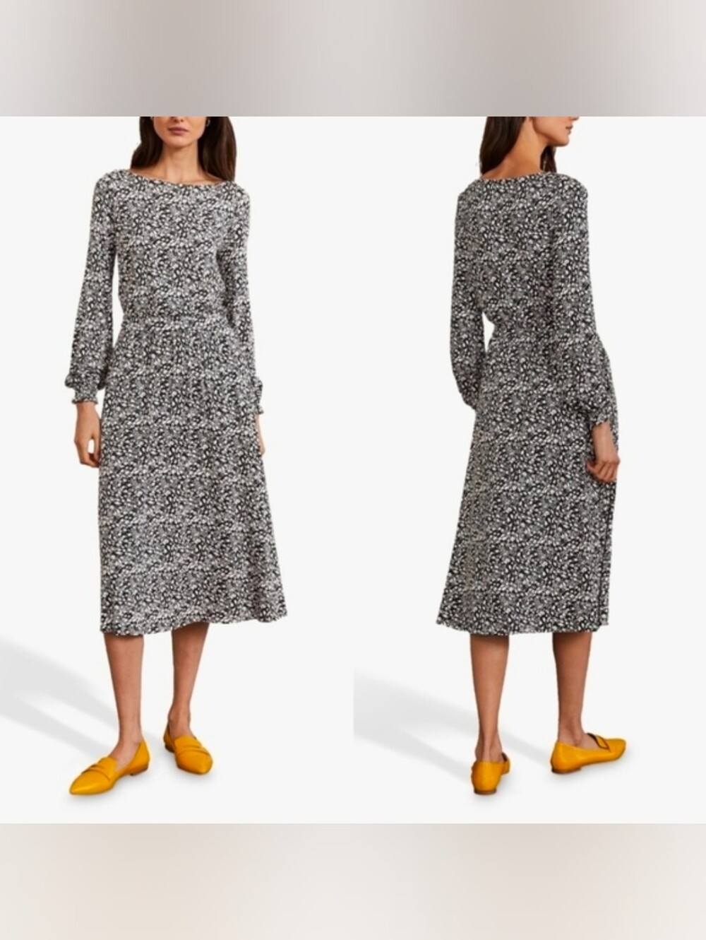 Boden Evelyn Floral Jersey Midi Dress, Black/White